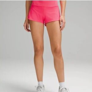 Size 6 lululemon High Rise 4 inch inseam Speed Up shorts in color Lip Gloss